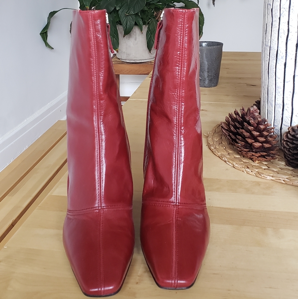 Red leather boots